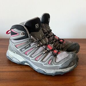 Salomon X Ultra Mid GTX Hiking Boots Gray Pink Womens US Size 8